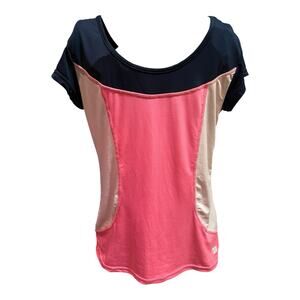 Womens Wilson Pink Navy White Tennis Shirt Basic Scoop Neck Sz M